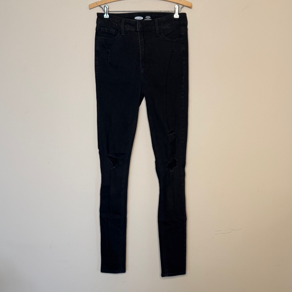 Old Navy Women's Rockstar High Rise Super Skinny Distressed Black Jeans 4 Tall